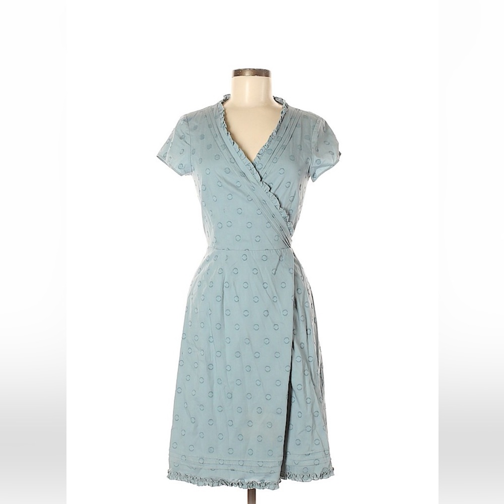 Boden Light Blue Wrap Dress with Subtle Dot Print